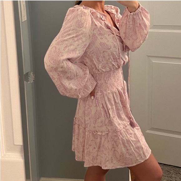 House Of Harlow Pink Paisley Smocked Mini Dress - Picture 12 of 12